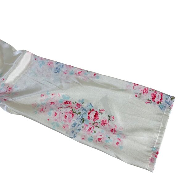 Pink K Floral Sleepwear Size L Satin Robe Nightgown Set Lace Trim Belted VTG Y2K - Picture 7 of 16